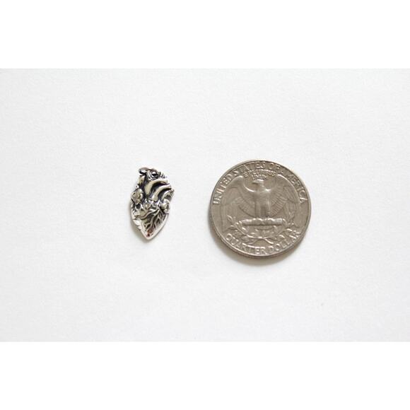Sterling Silver Anatomical Heart Charm, Realistic Heart Charm - Picture 3 of 3